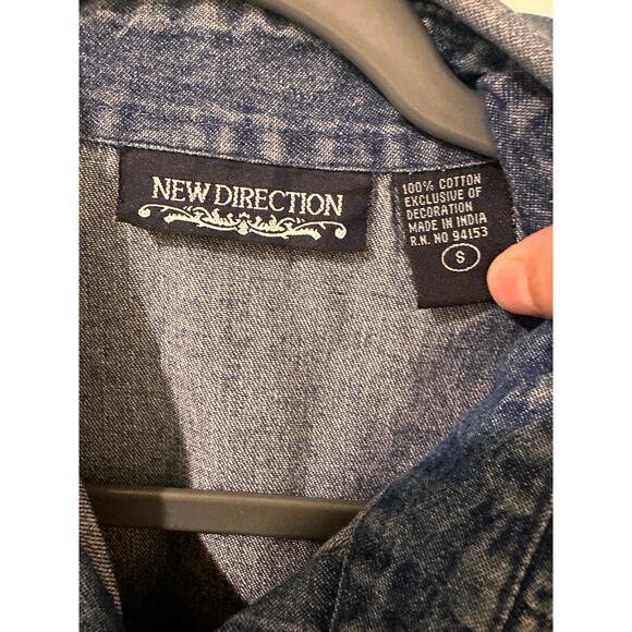 VTG New Direction Embroidered Flamingo Denim Button Front Shirt, size S - Picture 2 of 9